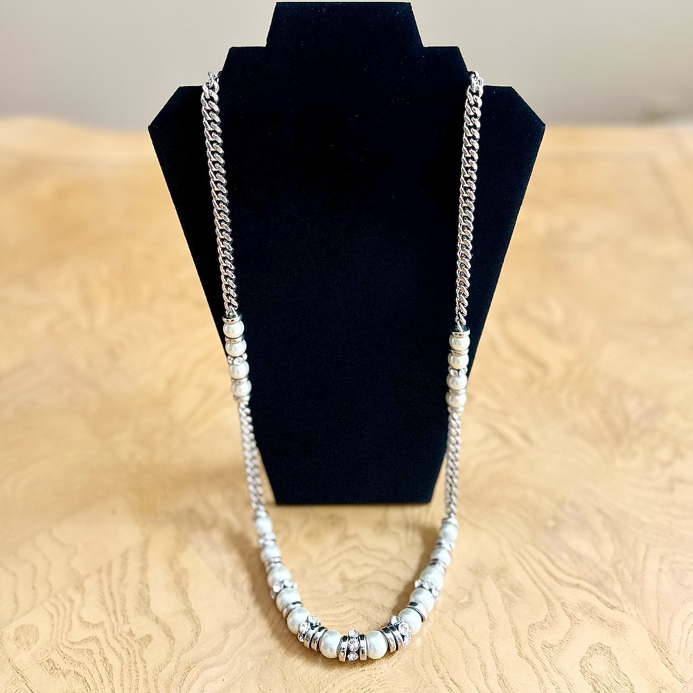 Givenchy Crystal and Faux Pearl Chain Necklace